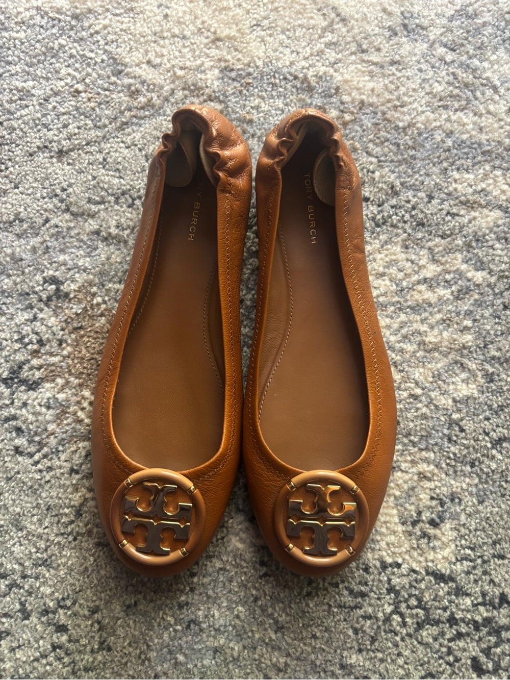 Tory Burch Brown Leather Logo Ballet Flats Size 7.5